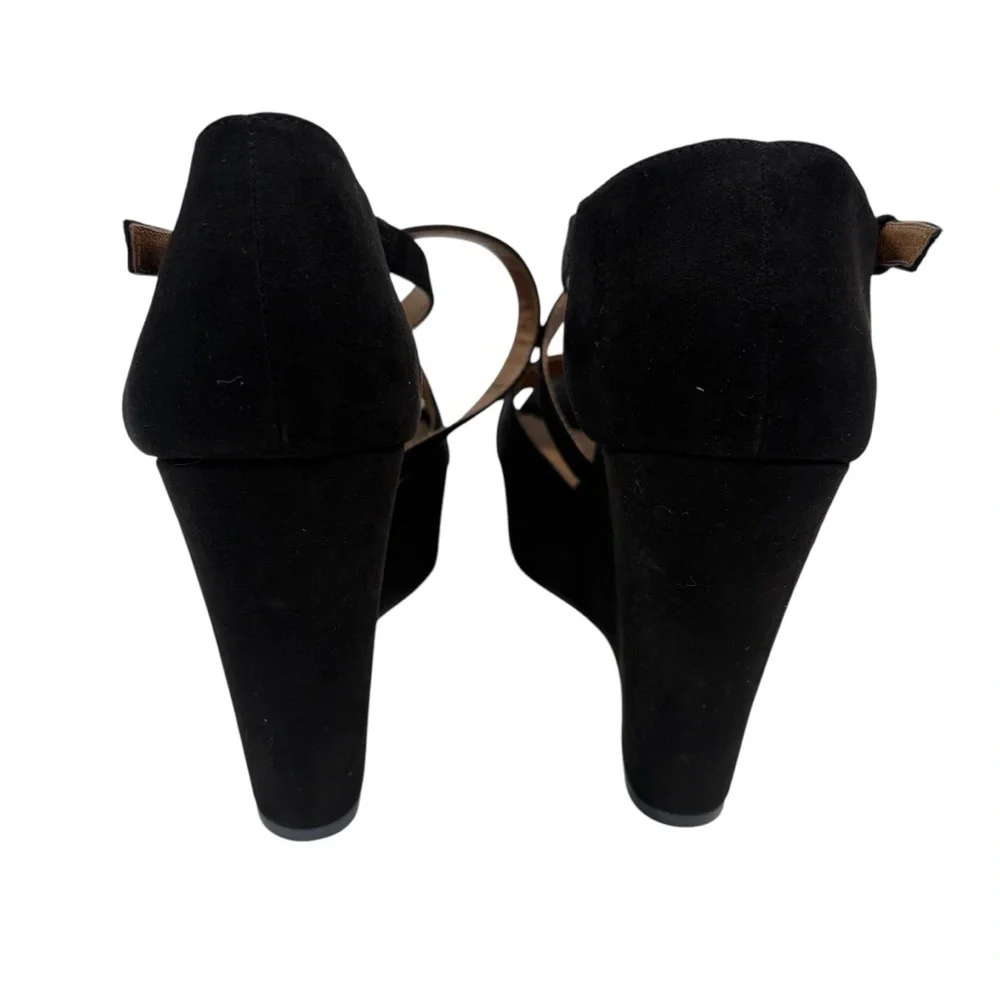 Abound 7m Bria Fab Black Faux Suede Strappy Open Peep Toe Wedges Shoes New Box - Picture 7 of 7